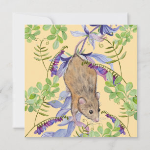 Cartes Pour Fêtes Annuelles Une souris amusante dans un fourré de fleurs.