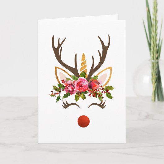 Cartes Pour Fêtes Annuelles Unicorn Antler / Fleurs de Noël (Devant)