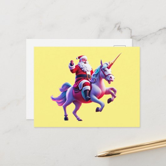 Cartes Pour Fêtes Annuelles Unicorn équitation Père Noël (Devant/Arrière en situation)