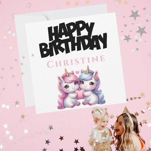 Cartes Pour Fêtes Annuelles Unicorn Girly Happy Birthday Card