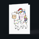 Cartes Pour Fêtes Annuelles Unicorn Llama Christmas Snow Winter Animals<br><div class="desc">The unicorn rides too christmas on the Lama. Funny animals with toxits and snow to the holidays. Donc Funny for Christmas in July. Unicorns are sweet animals and perfect for Christmas.</div>