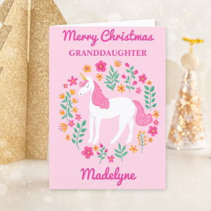 Cartes Pour Fêtes Annuelles Unicorne rose Joyeux Noël Grandgirl mignonne