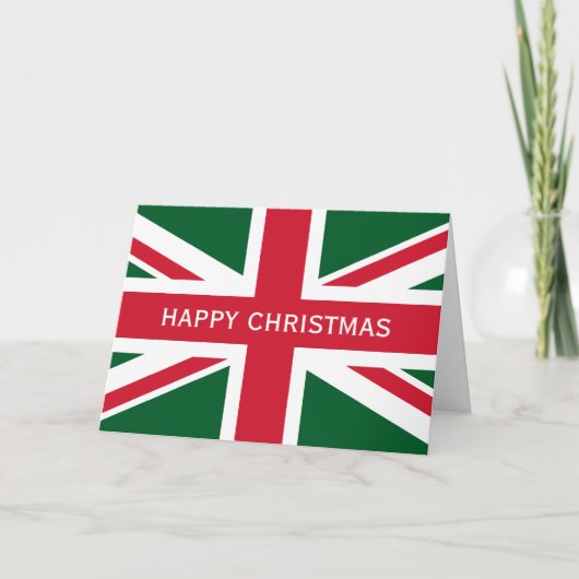 Cartes Pour Fêtes Annuelles Union Jack de Noël ~ Rouge, Vert et Blanc (Devant)