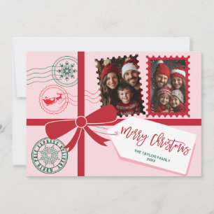 Cartes Pour Fêtes Annuelles Unique Bow cadeau rose rouge Photo Joyeux Noël
