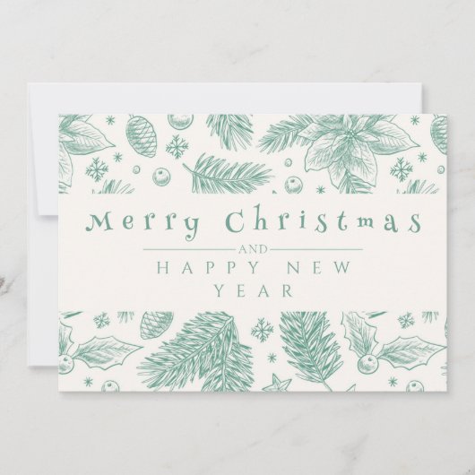 Cartes Pour Fêtes Annuelles Unique Green Floral Line Art Joyeux Noël (Devant)