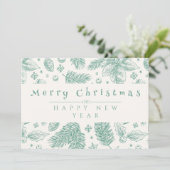 Cartes Pour Fêtes Annuelles Unique Green Floral Line Art Joyeux Noël (Debout devant)