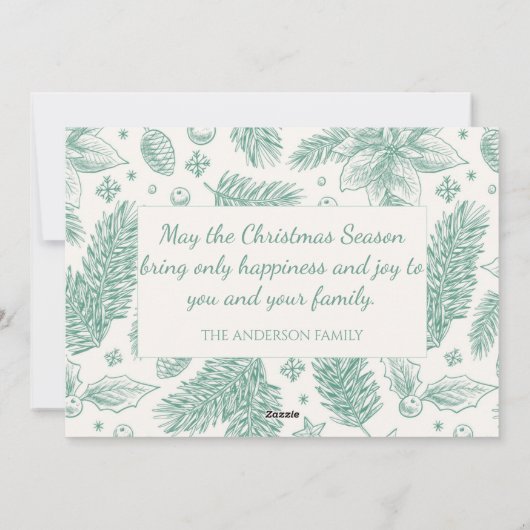 Cartes Pour Fêtes Annuelles Unique Green Floral Line Art Joyeux Noël (Dos)