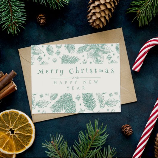 Cartes Pour Fêtes Annuelles Unique Green Floral Line Art Joyeux Noël