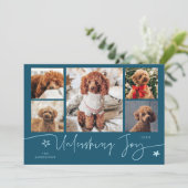 Cartes Pour Fêtes Annuelles Unleashing Joy Teal Dog Multi Photo (Debout devant)