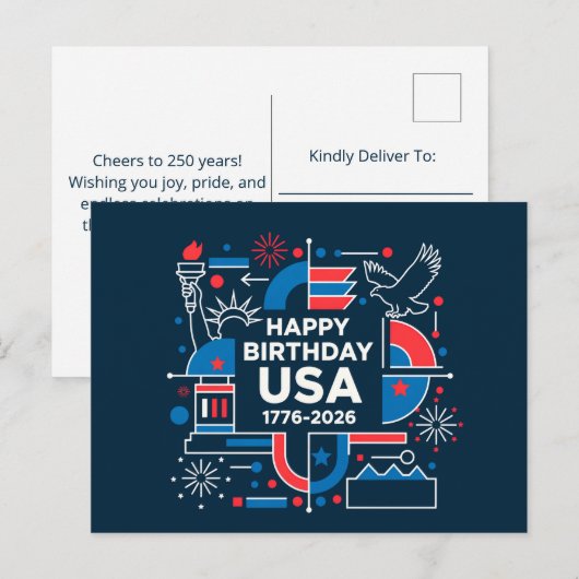 CARTES POUR FÊTES ANNUELLES USA 250 (Devant / Derrière)