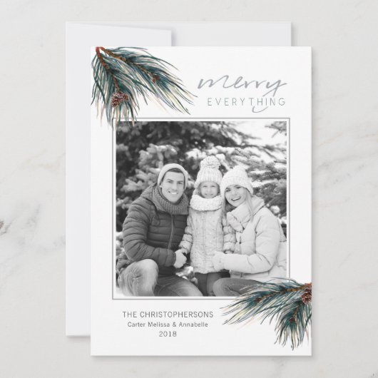 Cartes Pour Fêtes Annuelles Vacances Aquarelle Pine MERRY TOUT Photo (Devant)