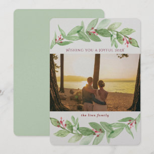 Cartes Pour Fêtes Annuelles Vacances Berries vertes Joyful Photo de famille