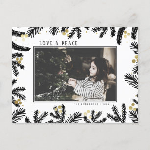 Cartes Pour Fêtes Annuelles Vacances Black & Gold Pine & Berries