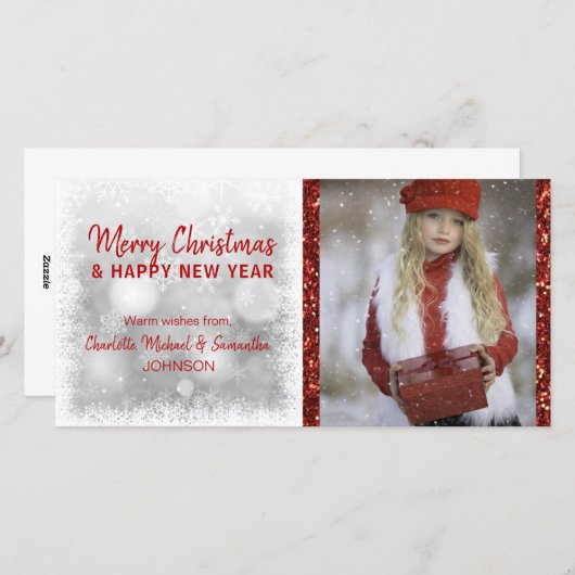 Cartes Pour Fêtes Annuelles Vacances blanches ROUGES Noël / Nouvel An | PHOTO (Devant / Derrière)