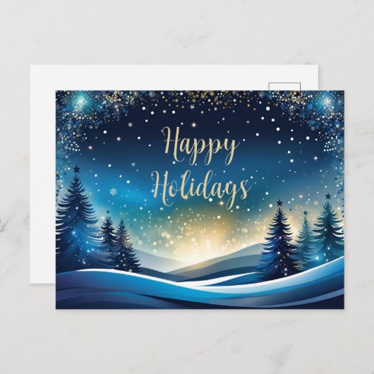 Cartes Pour Fêtes Annuelles Vacances Bleues et Gold Happy (Devant / Derrière)