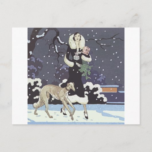 Cartes Pour Fêtes Annuelles Vacances Borzoi Dame De Neige (Devant)