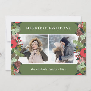Cartes Pour Fêtes Annuelles Vacances Botanique Vert Noël Deux photos