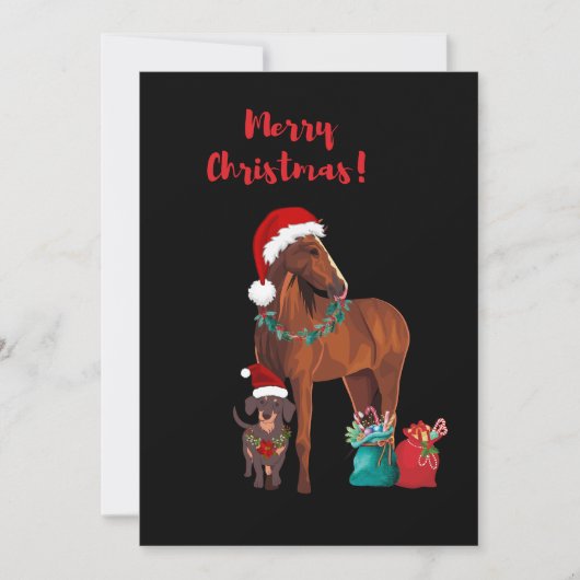 Cartes Pour Fêtes Annuelles Vacances Cheval Et Chien De Noël (Devant)
