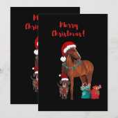 Cartes Pour Fêtes Annuelles Vacances Cheval Et Chien De Noël (Devant / Derrière)