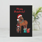 Cartes Pour Fêtes Annuelles Vacances Cheval Et Chien De Noël (Debout devant)