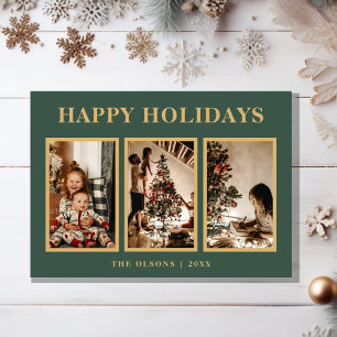 Cartes Pour Fêtes Annuelles Vacances Classiques Minimalistes Trois Photos Vert