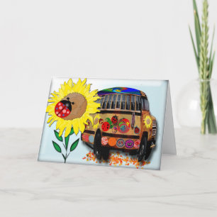 Cartes Pour Fêtes Annuelles Vacances d'autobus de coccinelle