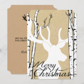 Cartes Pour Fêtes Annuelles Vacances de forêt de bouleau de cerfs communs de (Devant / Derrière)