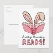 Cartes Pour Fêtes Annuelles Vacances de Pâques Lapin de lecture mignon Amoureu (Devant / Derrière)