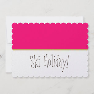Cartes Pour Fêtes Annuelles VACANCES DE SKI Texte amusant Bloc de couleur rose