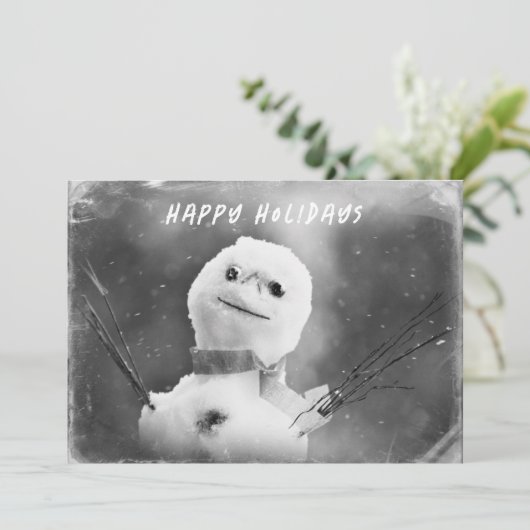 Cartes Pour Fêtes Annuelles Vacances de Snowman noir et blanc (Debout devant)