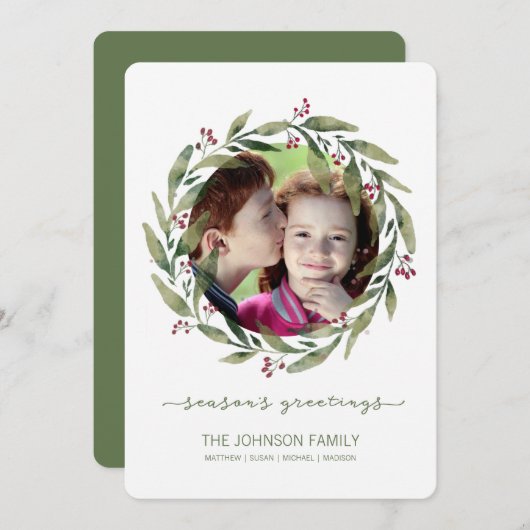 Cartes Pour Fêtes Annuelles Vacances de Wreath Aquarelle Joyeuses Fêtes (Devant / Derrière)