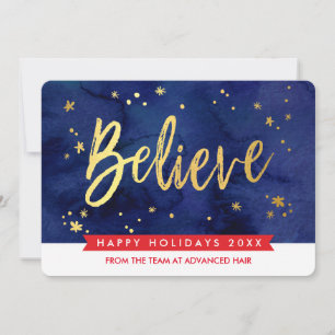 Cartes Pour Fêtes Annuelles VACANCES D'ENTREPRISE croire script marine or roug
