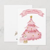 Cartes Pour Fêtes Annuelles Vacances d'hiver rose enfants (Devant / Derrière)