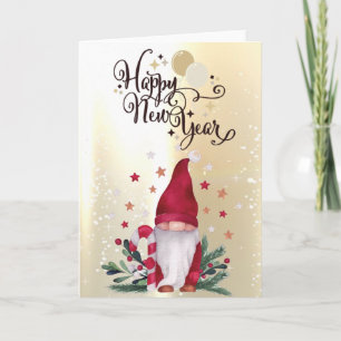 Cartes Pour Fêtes Annuelles Vacances d'or Cute Gnome