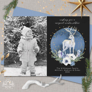 Cartes Pour Fêtes Annuelles Vacances du solstice d'hiver Cerf Bleu Photo de No