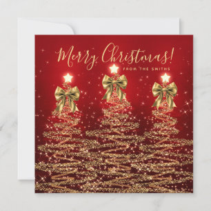 Cartes Pour Fêtes Annuelles Vacances élégantes Or Rouge Arbres de Noël Salutat