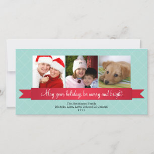 Cartes Pour Fêtes Annuelles Vacances en satin rouge ruban bleu treillis saluta