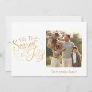 Cartes Pour Fêtes Annuelles Vacances Gold Script Photo Élégant Nom simple