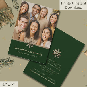 Cartes Pour Fêtes Annuelles Vacances Green et Gold Snowflake