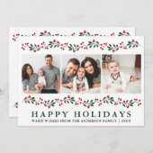 Cartes Pour Fêtes Annuelles Vacances Joyeuses Modernes Berries Verdure 3 Photo (Devant / Derrière)