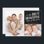 Cartes Pour Fêtes Annuelles Vacances modernes les plus merveilleuses Deux Cart<br><div class="desc">C'est vraiment le "moment le plus merveilleux de l'année" avec ce design amusant et moderne qui présente un collage photo de votre famille sur le devant avec un mélange décontracté et contemporain de typographie lettrée à la main. Sur le dos, un arrière - plan motif chevron de coordination a plus...</div>