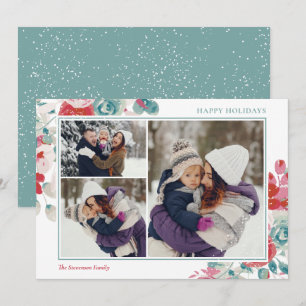 Cartes Pour Fêtes Annuelles Vacances neige vert rouge floral 3 photos