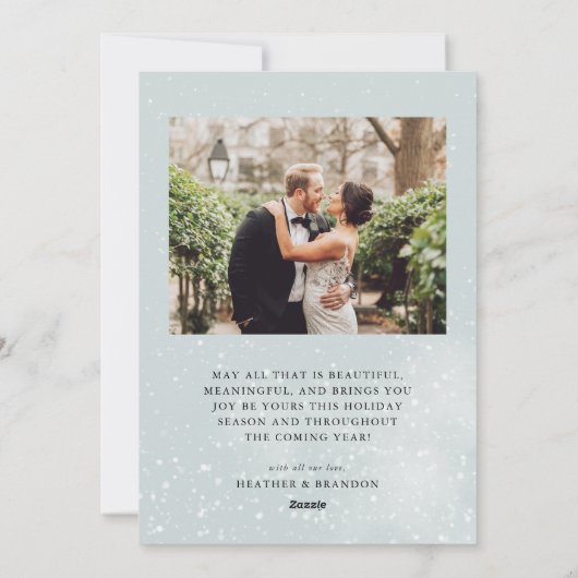 Cartes Pour Fêtes Annuelles Vacances neigeuses Jeunes mariés Photo arquée Noël (Dos)