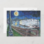 Cartes Pour Fêtes Annuelles Vacances Night Riverboat (Devant / Derrière)