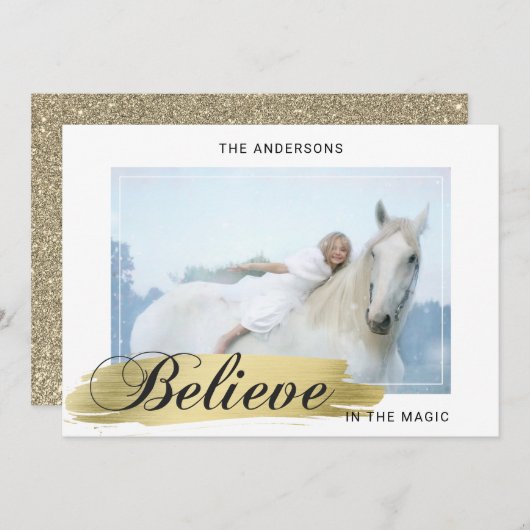 Cartes Pour Fêtes Annuelles Vacances Noël CROIRE en or magique PHOTO (Devant / Derrière)