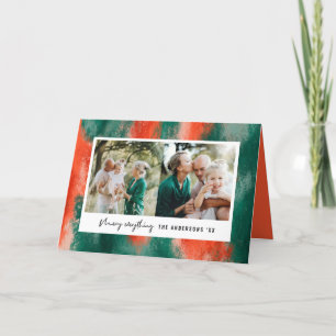 Cartes Pour Fêtes Annuelles Vacances photo abstraites peintes en rouge + vert