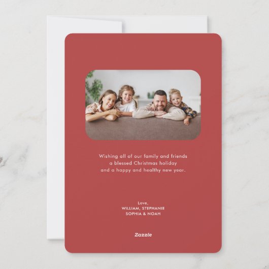 Cartes Pour Fêtes Annuelles Vacances Rustique Vert Éternel 2 Photo Noël (Dos)