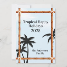 Vacances tropicales joyeuses, cadres en bambou et 