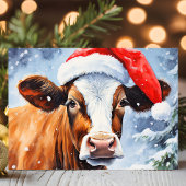 Cartes Pour Fêtes Annuelles Vache à Santa Hat Funny Noël