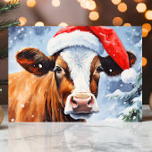 Cartes Pour Fêtes Annuelles Vache à Santa Hat Funny Noël